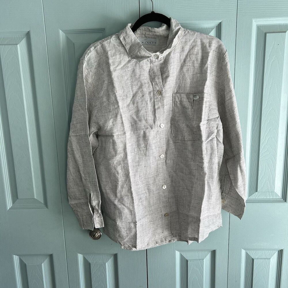 Willow Womens Woven Collared Long Sleeve Button Up White Check Large